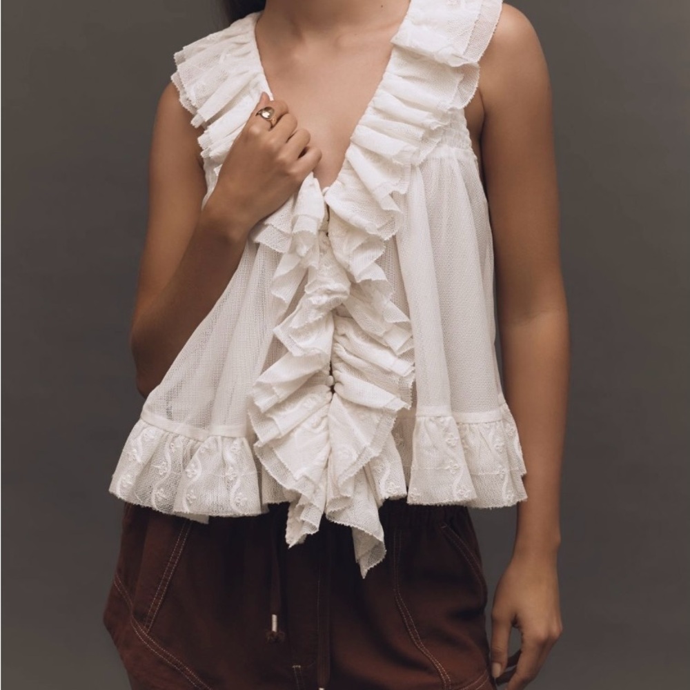 NWT!! Anthropologie White Ruffled Blouse. Sold out!!